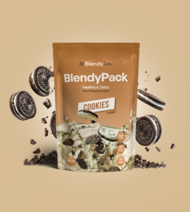 BlendyPack Cookie sobre fondo marrón.
