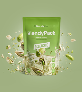 BlendyPack pistacho sobre fondo verde.