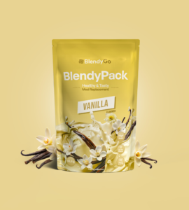 BlendyPack sabor vainilla sobre fondo amarillo.